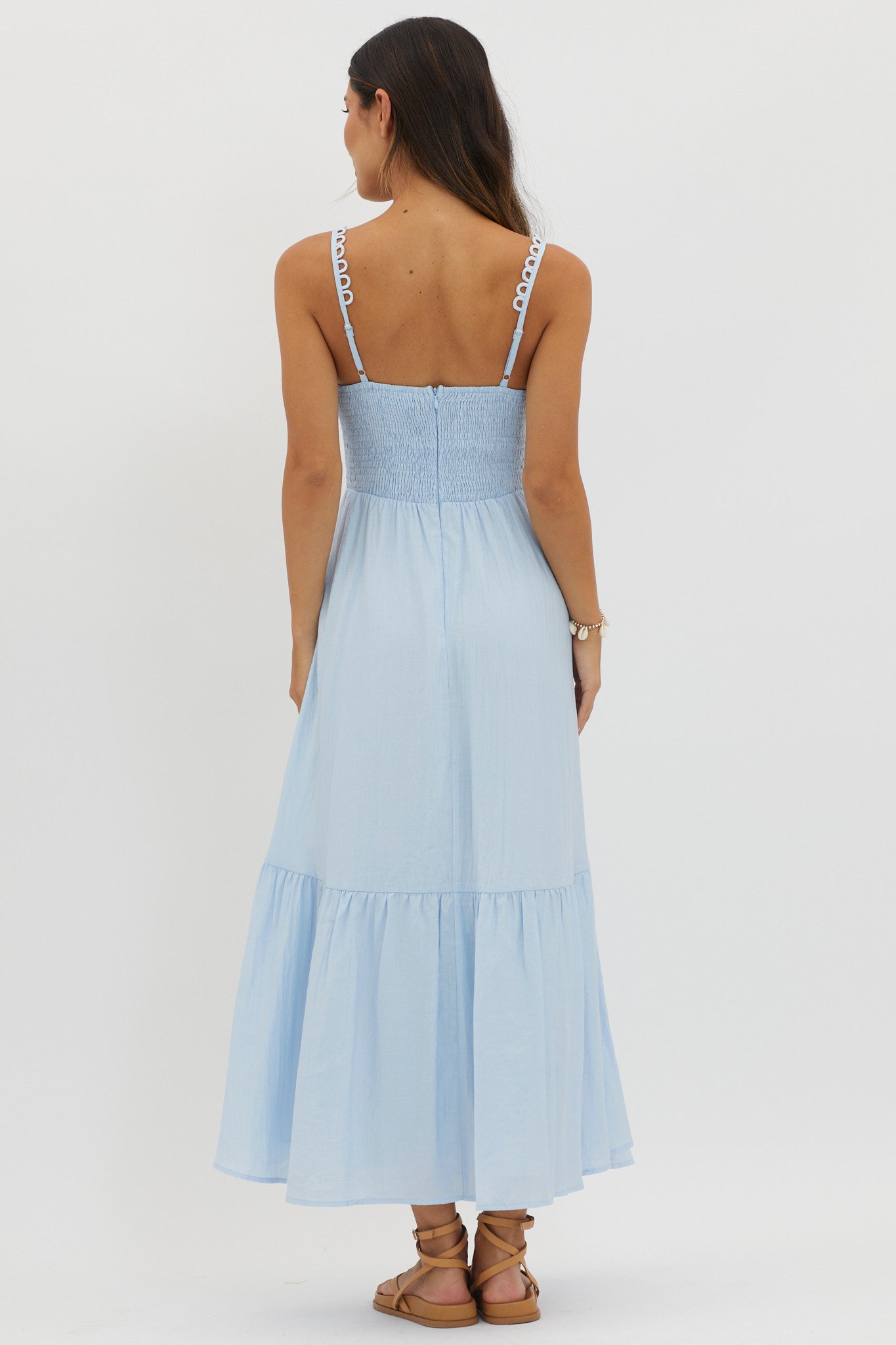 Golden Suns Scallop Trim Midi Dress Baby Blue